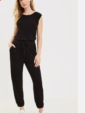 Lou & Grey Black Sleeveless Drawstring Waist Jumpsuit With Back Pockets